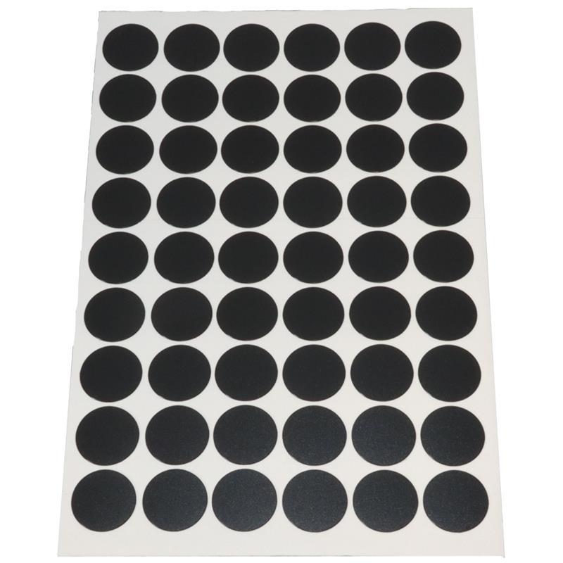 Image Cache-vis adhésif en PVC noir texturé (feuille de 54 collants), diamètre 20 mm