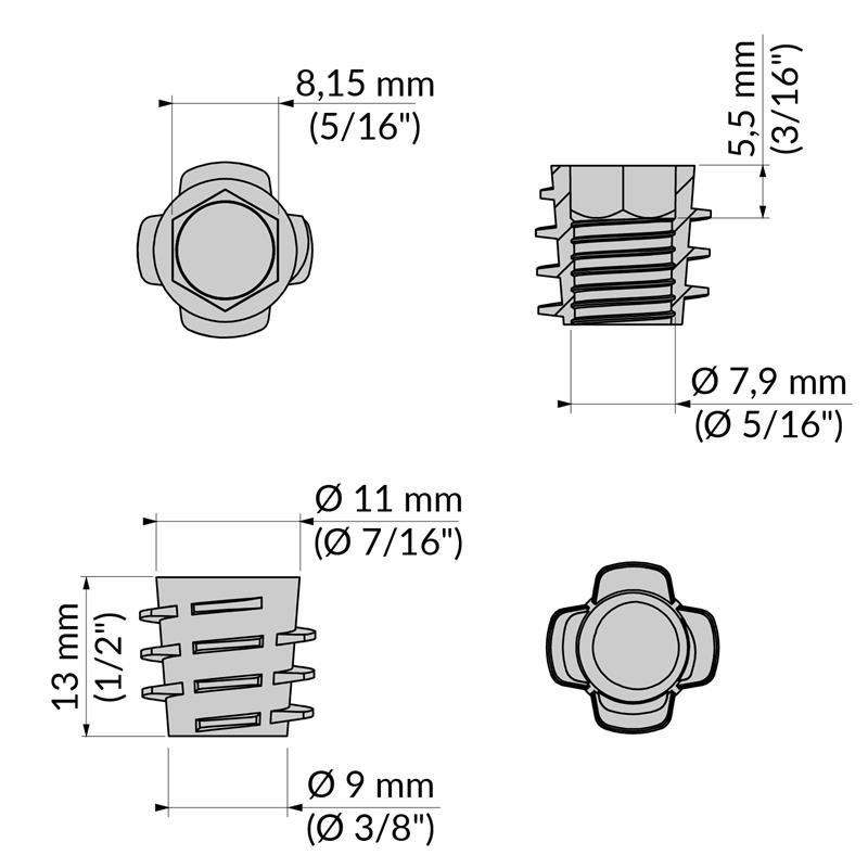 Écrou type E 5/16" x 13 mm