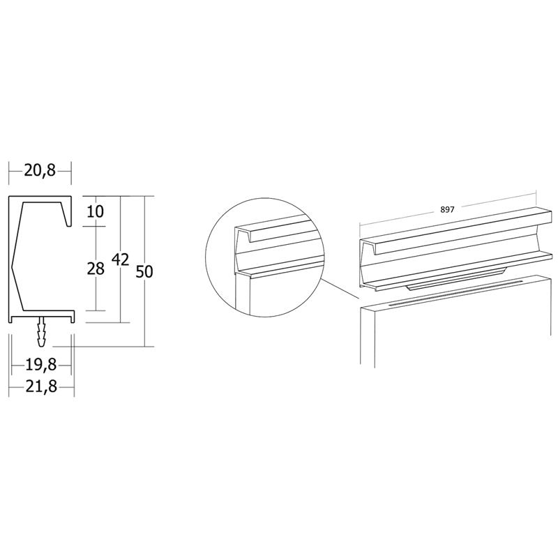 Handle V0666 SIX textured lava black 897 mm