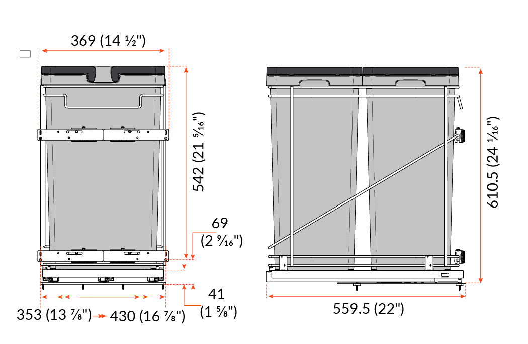 Vibo Pull Out Waste Bin With 2 Grey 50 L Bins With Salice Slide