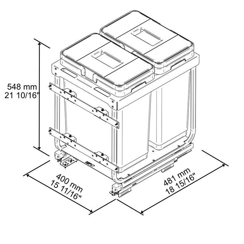 Pull-out waste bin Vibo Kombi 2.0 18 in. (450 mm) 60 L 2 bins anthracite