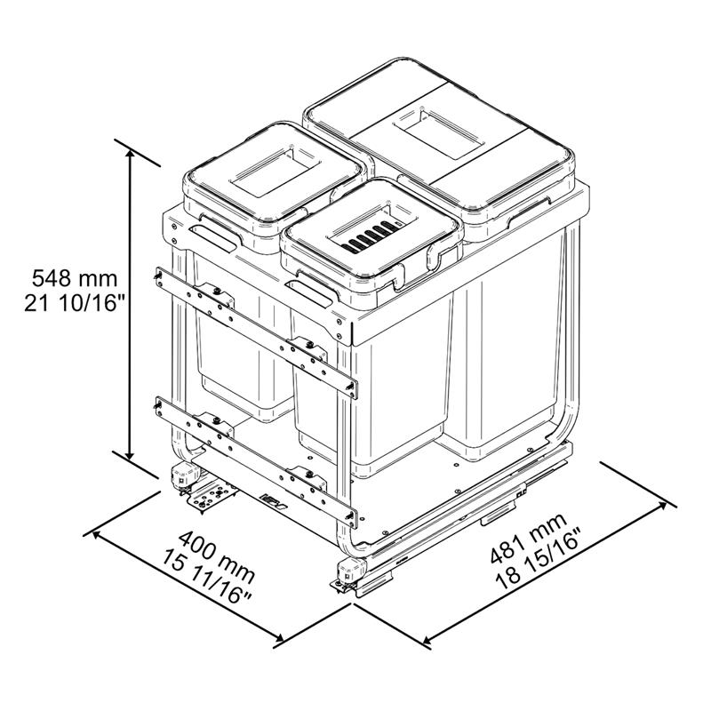 Pull-out waste bin Vibo Kombi 2.0 18 in. (450 mm) 50 L 3 bins anthracite