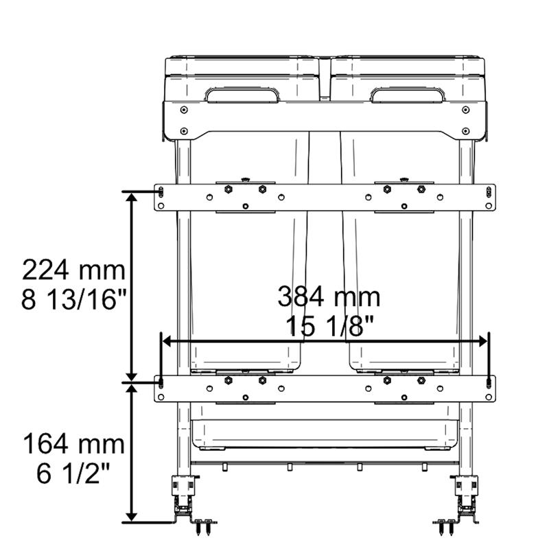 Pull-out waste bin Vibo Kombi 2.0 18 in. (450 mm) 50 L 3 bins anthracite