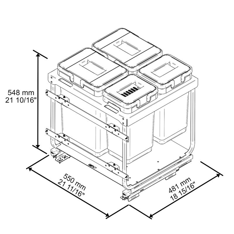 Pull-out waste bin Vibo Kombi 2.0 24 in. (600 mm) 60 L 4 bins anthracite