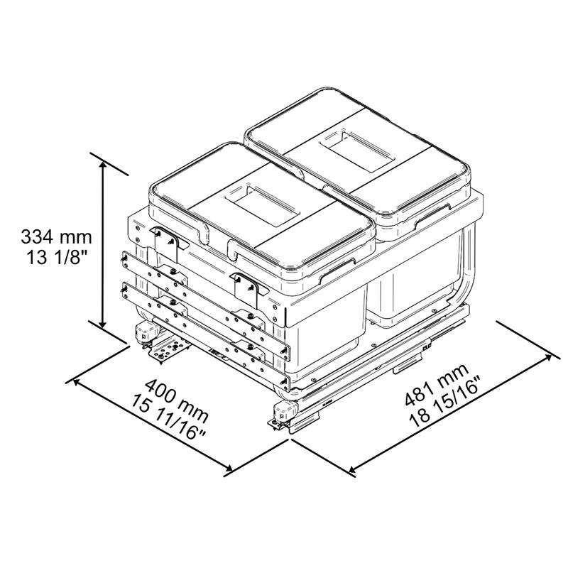 Pull-out waste bin Vibo Mini Kombi 2.0 18 in. (450 mm) 32 L 2 bins anthracite