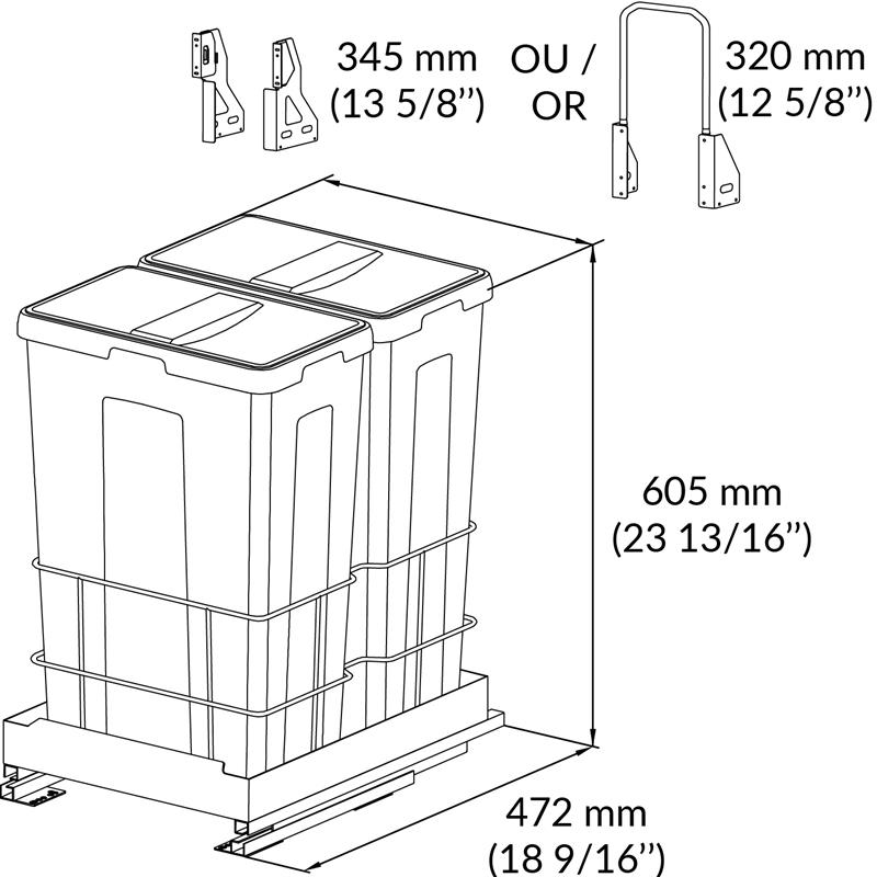 Pull-out waste bin 16'' 54L 2 bins