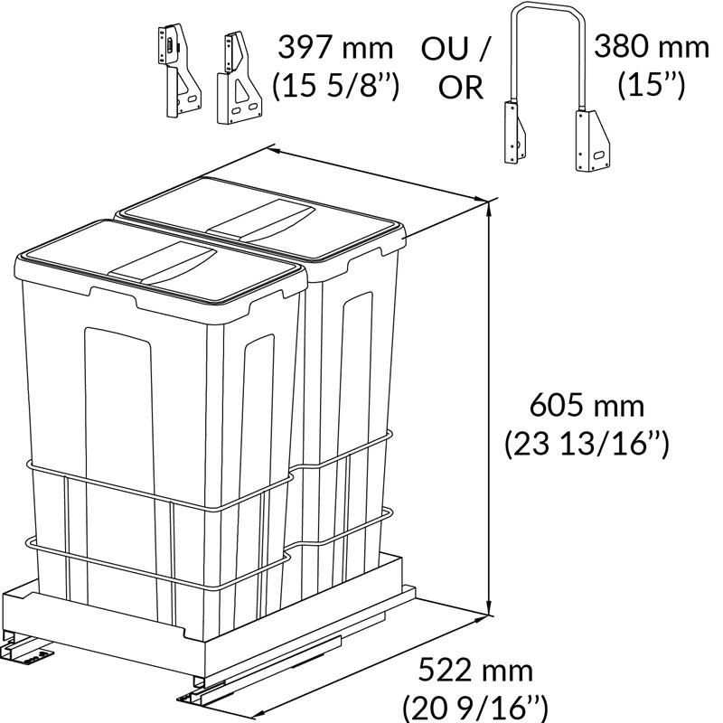 Pull-out waste bin 18'' 70L 2 bins