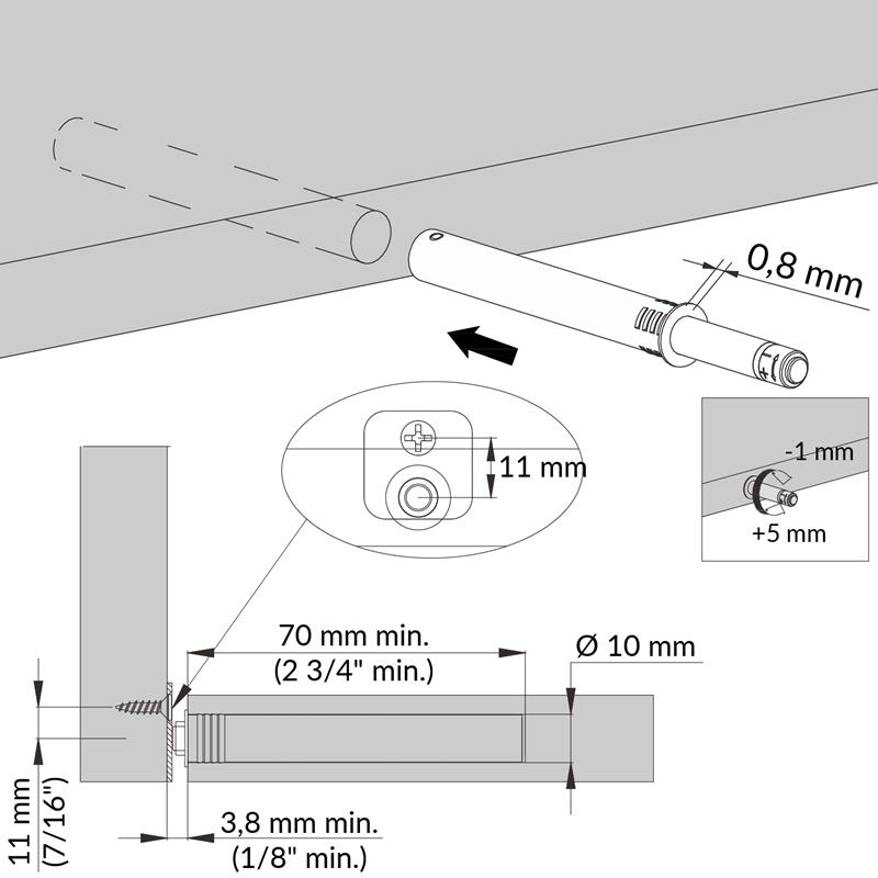 White magnetic Push-to-open catch concealed